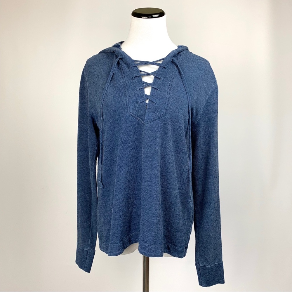 Cloth & stone lace up denim hoodie chambray